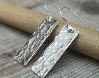 Silver Earrings - Long Silver Earrings - Rectangle Earrings - Hammered Earrings - Statement Earrings - Silver Rectangle Earrings