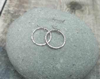 Sterling Silver Circle Earrings, Hoop Earrings, Ring Earrings, Hammered Earrings, Infinity Earrings