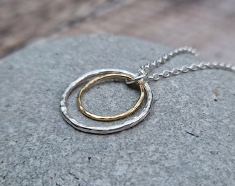 Circle Necklace, Silver Necklace, Gold Necklace, Ring Necklace, 2 Circle Necklace, Hammered Necklace, Sisters Necklace, Gift For Her,