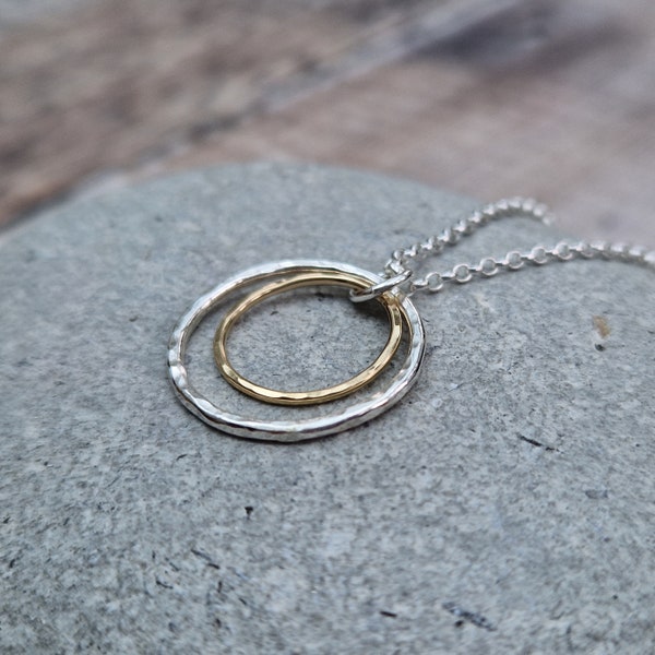 Circle Necklace, Silver Necklace, Gold Necklace, Ring Necklace, 2 Circle Necklace, Hammered Necklace, Sisters Necklace, Gift For Her,