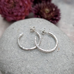 Silver Hammered Hoop Earrings - Recycled Sterling Silver Hoop Earrings, 20mm Everyday Silver Hoop, Handmade Jewellery, Gift For Her