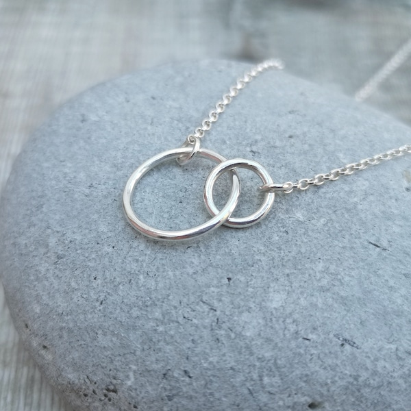 Sterling Silver 2 Circle Necklace, Interlinking Necklace, Silver Necklace, Link Necklace, Two Decades Necklace, Sisters Necklace