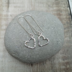 Silver Heart Earrings, Heart Earrings, Love Heart Earrings, Silver Earrings, Long Earrings, Hammered Earrings, Mothers Day