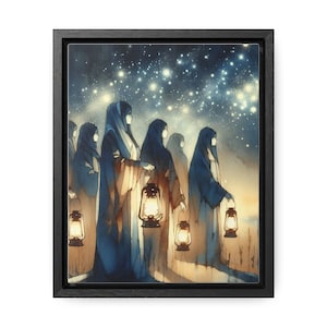 The Ten Virgins Parable Water Color Canvas, Vertical Frame: bible art painting symbolizing Christian parables from the bible in wall art