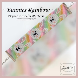 Pattern for peyote bracelet - Bunnies Rainbow - PDF English