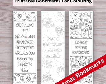 Christmas Bookmarks for Colouring, Printable Bookmarks, Digital Book Marks, Christmas Activities, Christmas PDF, Book Lover Gift