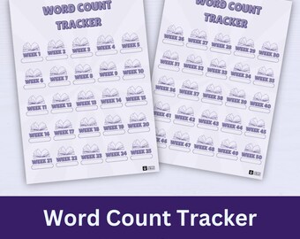 Sjabloon woordentelling, wekelijkse woordentellingtracker, afdrukbare schrijfvoortgangstracker, 50 weken-tracker