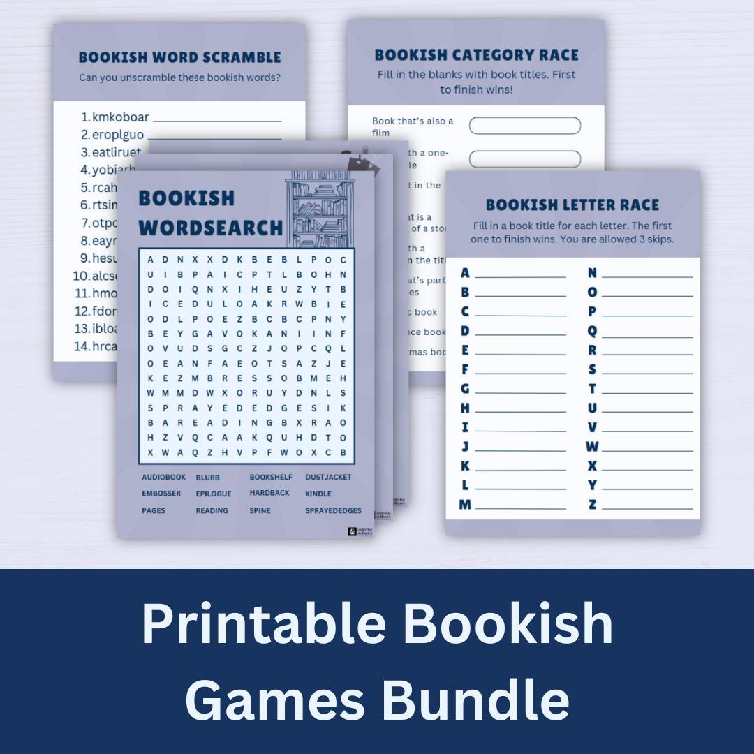 Bookish Games Bundle for Printing, Digital Printable Games for Book ...