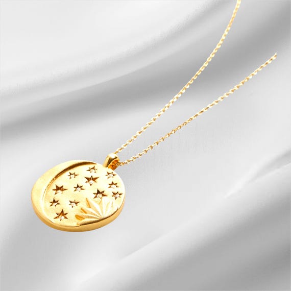 天体ジュエリー 太陽、月、星 14k ネックレス ペンダント クリスタル 