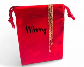 Personalized Velvet Christmas Favor Bags – Custom Goodie Pouch, Jewelry Gift Bags 3x4 inches