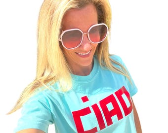 Aqua CIAO graphic T-shirt: cropped katoenen T-shirt voor dames