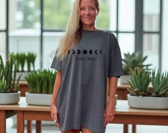 Moon Phase Oversized T-Shirt Dress: Comfort Colors Celestial Sleep Shirt