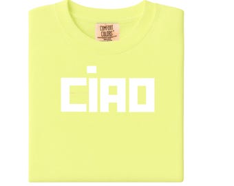 Neongeel T-shirt CIAO met print: trendy boxy T-shirt
