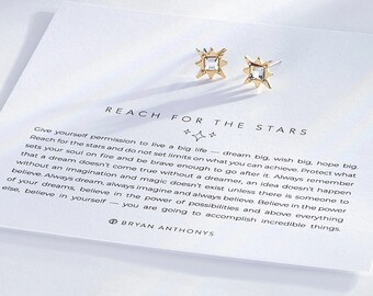 Trendy 14k Dainty Earrings, Reach for the Stars, Gold Stud Earrings