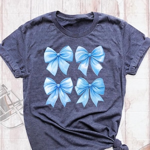 Blue Bows Shirt Cute Coquette College Tee, Girly Aesthetic Bow Shirt, Ribbon Shirt for Women, Coquette Bow Graphic Tshirt, Trendy Bow Outfit