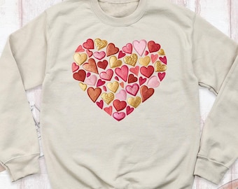 Valentines Hearts Sweatshirt or Hoodie Women Love Sweater, Colorful Heart Crewneck, Valentines Day Sweatshirt, Valentine Graphic Long Sleeve