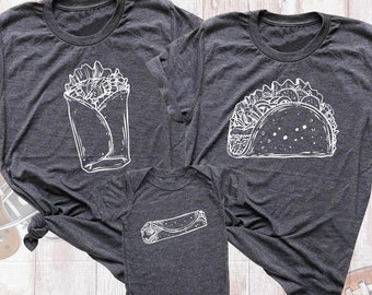Burrito Taco Taquito Shirt New Mom Dad Baby Matching Outfits, Family Funny Shirts, Mommy Daddy Son or Daughter Tee Shirt, Mexican Food Shirt