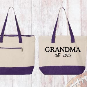 Grandma est 2025 tote bag, Custom two color tote bag, first time grandma tote bag, mothers day tote bags, grandma est bag, Grammy tote bags