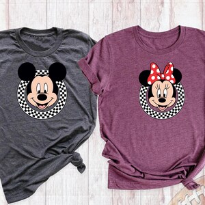Camiseta retro de Mickey y Minnie Disney, camiseta a cuadros de la familia Disney, camiseta retro de viaje a Disney, camiseta grupal de Disneyland, camiseta de vacaciones de Disney