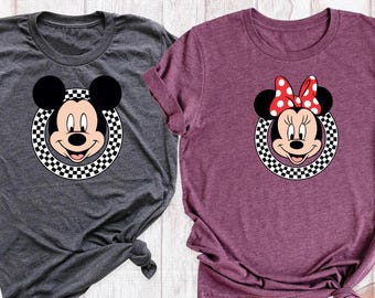 Retro Mickey Minnie Disney Shirt, Checkered Disney Family matching tee, Retro Disney Trip Shirt, Disneyland group shirt, Disney vacation tee