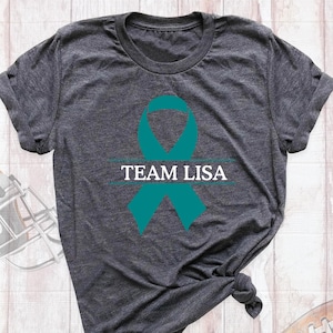 Custom Team Cancer Shirt, Cervical Cancer Tee, Ovarian Cancer Support Shirt, Cancer Awareness Shirts, Teal Ribbon Tshirt, Cancer Family Tees