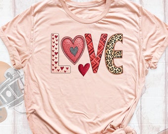Cute Love Shirt, Valentines Day Shirt, Women Heart Love Valentine Tshirt, Lover Shirts, Leopard Love Valentines Shirt, Heart Shirt, Love Tee