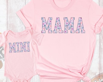 Mama Mini Floral Shirt Matching Mothers Day Tee Shirts, Custom Mom and Baby Outfit, Cute Sweet Mother Daughter Flower Shirt for Mommy and Me