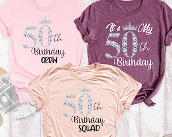 50th Birthday Party Shirts Custom Fifty Birthday Queen Crew Tee, Matching Birthday Group Shirt, Birthday Trip Shirt, 50th Birthday Squad Tee