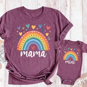Mama Mini Rainbow Shirts Matching Mommy and Me Custom Outfit, Mothers Day Shirt, Colorful Heart Mom and Daughter Tshirt, Mama and Baby Shirt