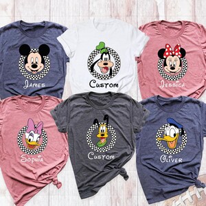 Custom Disney Checkered Shirts Disneyland Trip Tee, Retro Mickey and Friends Shirt, Disney Family Vacation Tees, Disneyworld Group Tee Shirt