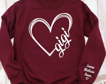 Heart Custom Gigi Sweatshirt, Grandma with Grandkids Name Crewneck, Cute Nana Hoodie, Mothers Day Sweater, Grandmother Tees, Mimi Sweatshirt