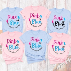 Gender Reveal Shirts Pink or Blue Loves You Custom Tee, Family Matching Gender Reveal Party Shirt, Baby Shower Shirt, Baby Announcement Tees