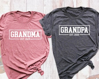 Grandma And Grandpa Est Shirts Custom Grandpa Tee Shirt, New Grandma Tee, Nana Papa Outfit, Grandparents Shirt, Pregnancy Announcement Shirt