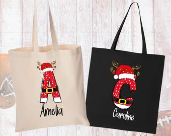 Custom Name Christmas Tote Xmas Women Bag, Custom Holiday Gift Bag, Xmas Shopping Bag, Festive Name Bag, Cute Christmas Present for Her Bags