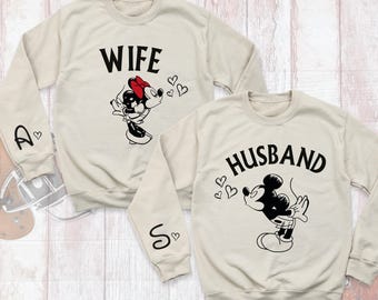 Disney Couple Mickey Minnie Sweatshirt Lover Valentines Day Hoodie, Disney Matching Sweater, Custom Disneyworld Valentine Honeymoon Sleeve