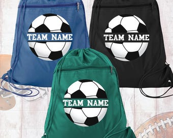 Custom Soccer Football Drawstring Bag, Kids Sports Backpack, Custom Name & Number, Team Spirit Bag, Gym School Sports Team Drawstring Bag