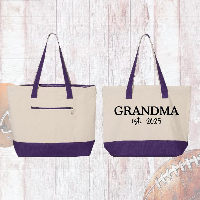 Grandma est 2025 tote bag, Custom two color tote bag, first time grandma tote bag, mothers day tote bags, grandma est bag, Grammy tote bags