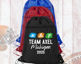 Bolsa con cordón personalizada para equipo de triatlón, maratón, running, mochila deportiva de triatlón personalizada, bolsa con cordón para ciclismo, running y natación.