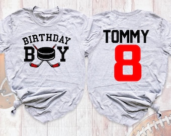 Birthday Boy Hockey Shirt Personalized Hockey Birthday Tee, Custom Name Number Age Shirt, Kids Hockey Party Outfit, Hockey Toddler Tshirt