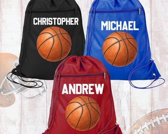 Personalized Basketball Drawstring Backpack, Custom Name Sports Gym Bag , Boys Basketball Team Bag, School PE Bag Gift Basketball bag
