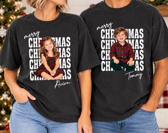 Comfort Colors® Family Christmas Photo Shirt, Merry Memories Shirt Xmas Matching Picture Tshirt, Christmas Gift Shirt Custom Christmas Photo