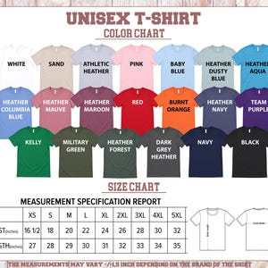 men's unisex t - shirt color chart