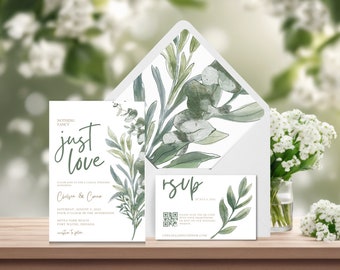Greenery Wedding Invitation Suite with QR Code, Invite Guests to Your Casual Ceremony with the Simple Design, MTM-G4