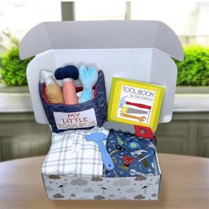 Construction Baby Gift Set: Bamboo Tool Onesie & Tool Toys 0-3 Months