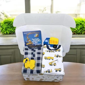 Construction Baby Boy Gift Set: Cotton Themed Outfits & Truck Toys