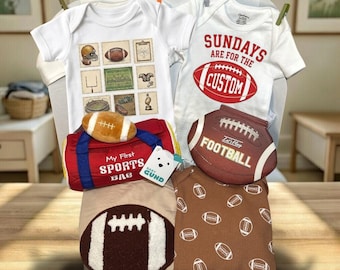 Personalized Football Baby Gift Box, Custom Onesie, Sports Theme Baby Outfit