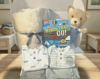 Car Theme Baby Gift Basket, Newborn Boy Care Package for Nursery