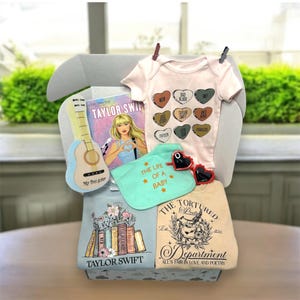 Coffret cadeau pour bébé inspiré de Taylor - Ensemble de baby shower pop star (3-6 mois) | Cadeau unique pour nouveau-né, culture pop, vie de bébé