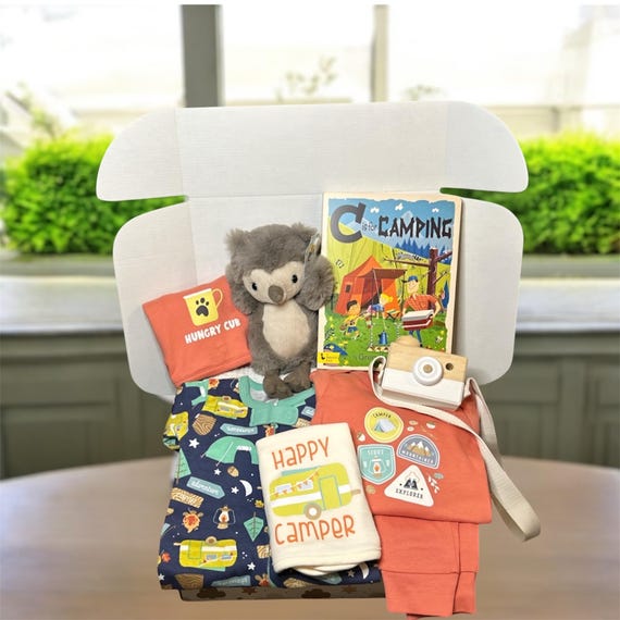 Baby Camping Gift Box for Newborn 0-3 Months With Camp Footie