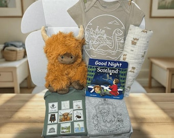 Highland Cattle Scotland Theme Baby Shower Gift 3-6m